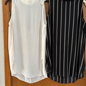 LOFT Black Striped and Off White Sleeveless Blouses. Women’s size medium